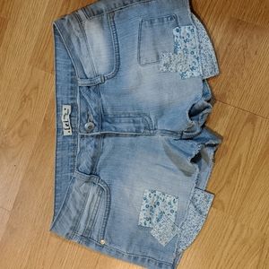 LEI Light Blue Jean Shorts with Floral Patches